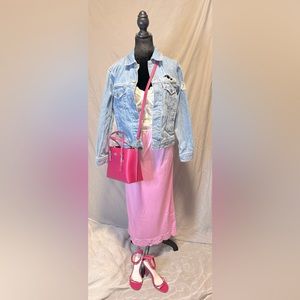 Pink slip skirt with lace